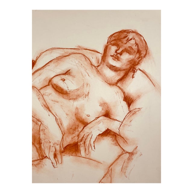 1980s Neil Meitzler Female Nude Conte Drawing For Sale