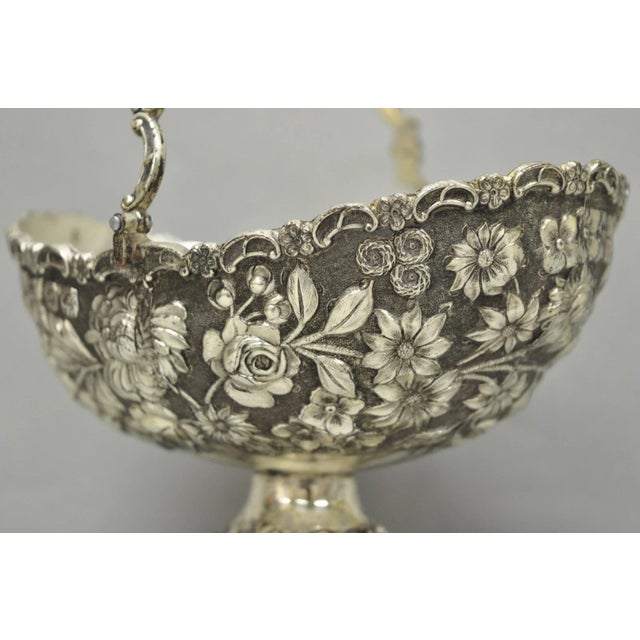 Early 20th Century Antique Victorian Japanese Silver Plated Rose Flower Repousse Nut Bowl Dish For Sale - Image 5 of 16