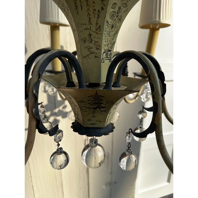 Vintage Six Arm Painted Metal Chandelier For Sale In New York - Image 6 of 12