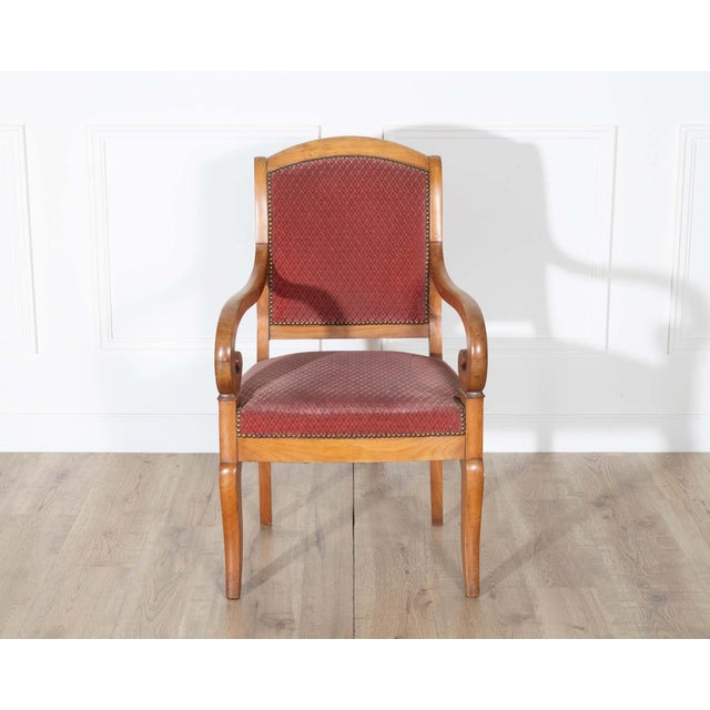 Brown Pair of Louis Philippe Cherry Wood Armchairs with Upholstered Seats For Sale - Image 8 of 11