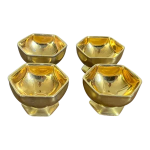 Antique Early 20th Century German Gold Porcelain Salt Cellars - Set of 4