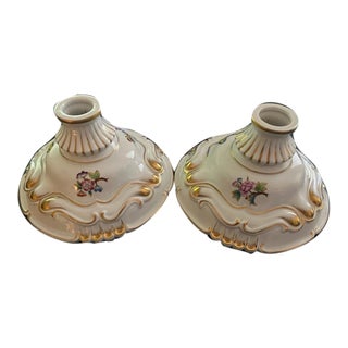 Vintage Herend Hungary Porcelain Candlestick Holders - a Pair For Sale