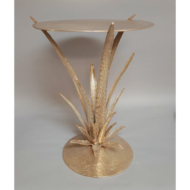 Metal Contemporary Sculptural Aloe Plant Champagne Gold Accent Table For Sale - Image 7 of 8