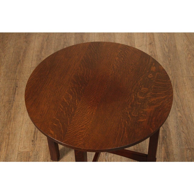 Mission Stickley Mission Collection Oak Round Lamp Table For Sale - Image 3 of 12