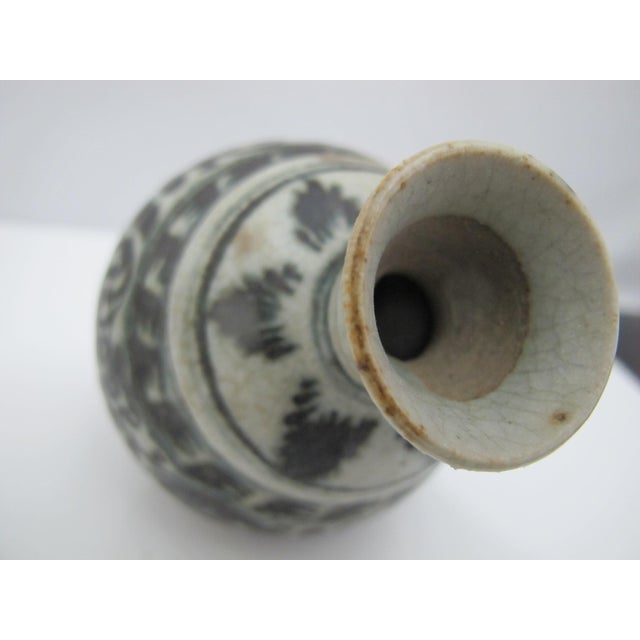 Ceramic Antique Vietnamese Southeast Asian Blue Flower Pottery Jarlet Bottle Vase For Sale - Image 7 of 11