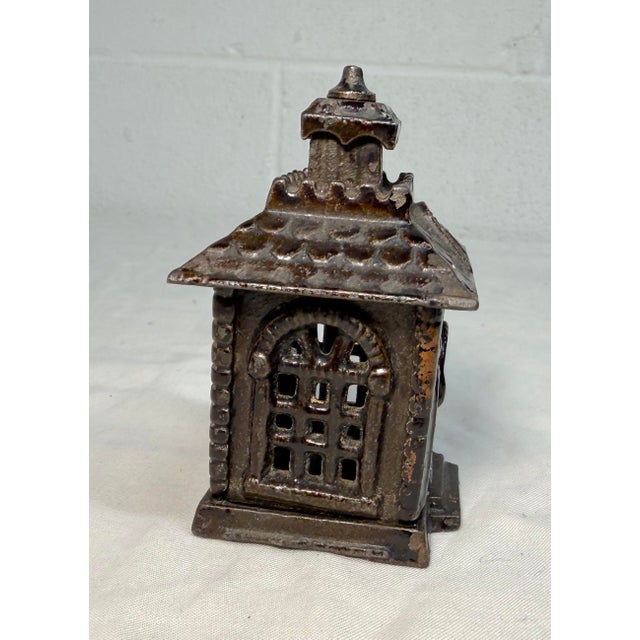 Bronze Miniature Rare Antique Kenton Toys Cast Iron Building Still Coin Dime State Bank For Sale - Image 8 of 9