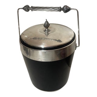 Vintage Ornate Gorham Silverplate Black Bakelite Lidded Ice Bucket Jar For Sale