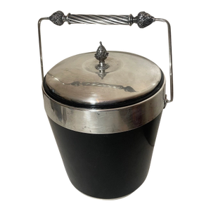 Vintage Ornate Gorham Silverplate Black Bakelite Lidded Ice Bucket Jar