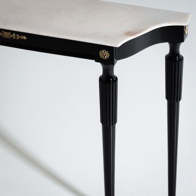 Mid-20th Century Black Console Table with White Stone Top, Italy For Sale - Image 4 of 18