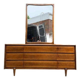1960s American of Martinsville Lowboy Dresser With Mirror For Sale