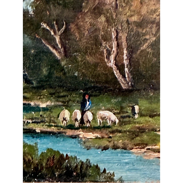Traditional Landscape With Goats at Water’s Edge, Attributed to H J Krueger For Sale - Image 3 of 6