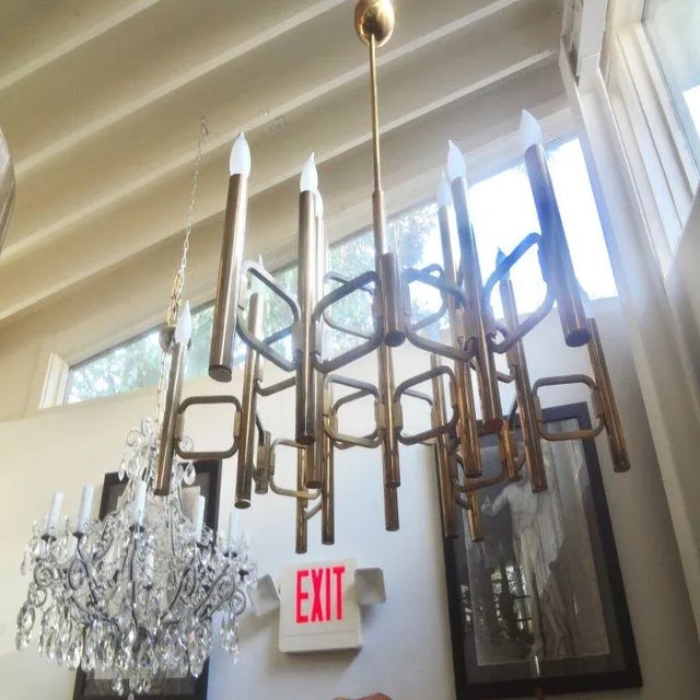 Gaetano Sciolari Large Italian Brass Cubist Chandelier by Gaetano Sciolari For Sale - Image 4 of 12