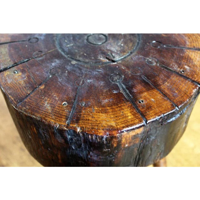 Wood Rustic Brutalist Stool in Sold Oak, 1950s For Sale - Image 7 of 12
