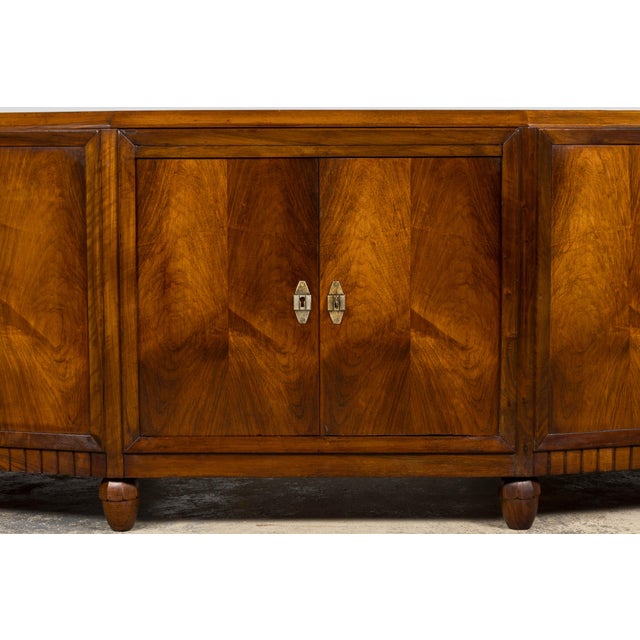 Wood 1930s French Art Deco Walnut Partner Desk With Leather Top For Sale - Image 7 of 18