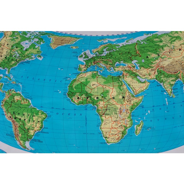 Mid 20th Century Mid Century Cram's Physical Political World Pull Down Map Classroom Wall Map 64" For Sale - Image 5 of 18