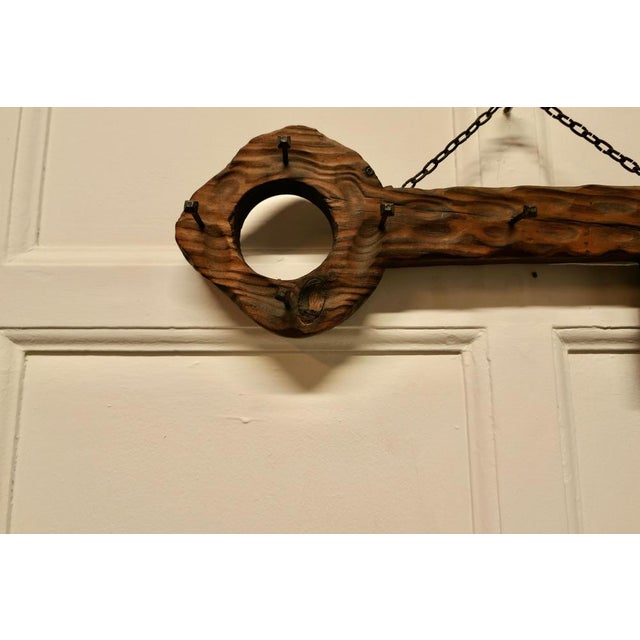 Large Rustic Cedar wood key hanging rack Carved from one piece of Cedar with 8 blacksmith made iron key hooks Measures:...