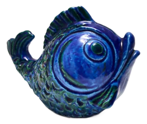Postmodern Rimini Blue Ceramic Fish Money Box attributed to Bitossi, Italy, 1970s