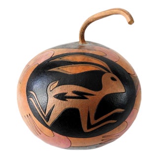 Ridge Kunzel Carved Gourd Hare & Tortoise Native American Art Rare Theme Easter Decor For Sale