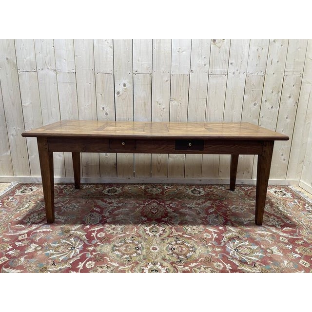 Traditional Parqueted Farmhouse Table in Oak For Sale - Image 3 of 7