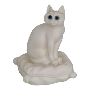 Alabaster Cat on Pillow Figurine Glass Eyes Made in Greece