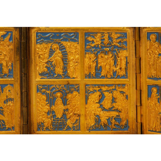 Fine Russian Old Believers Tetraptych Copper Icon With 20 Devotional Panels For Sale - Image 13 of 16