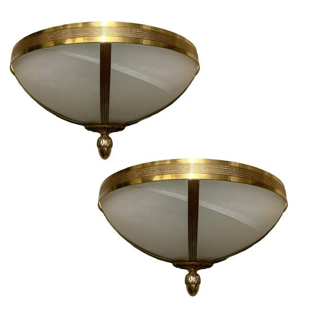 Large Marbled Glass and Brass Sconces, 1970s, Set of 2 For Sale - Image 9 of 9