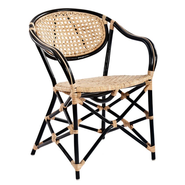 French Matthew Izzo Home Quay Black Bamboo and Rattan Café Chair For Sale - Image 3 of 7