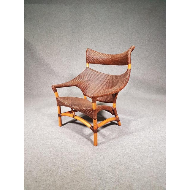 Set of Lounge Chair and Ottoman in Rattan and Bamboo from Yuzuru Yamakawa For Sale - Image 3 of 12