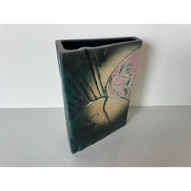 Art Deco Vintage Art Deco Style Ceramic Vase With Abstract Lovers Motif – Signed For Sale - Image 3 of 12