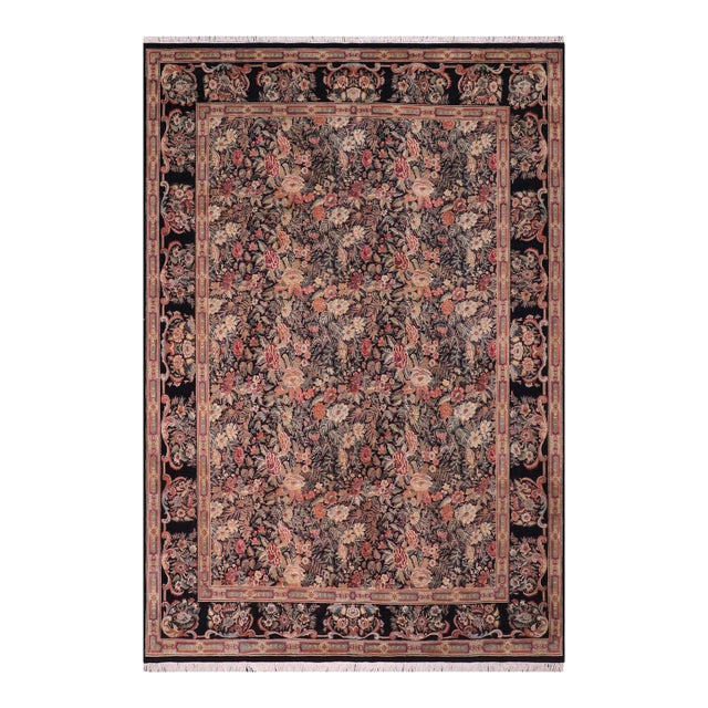 1990's Abusson Pak-Persian Black/Black Wool Rug - 10'1'' X 13'7'' For Sale