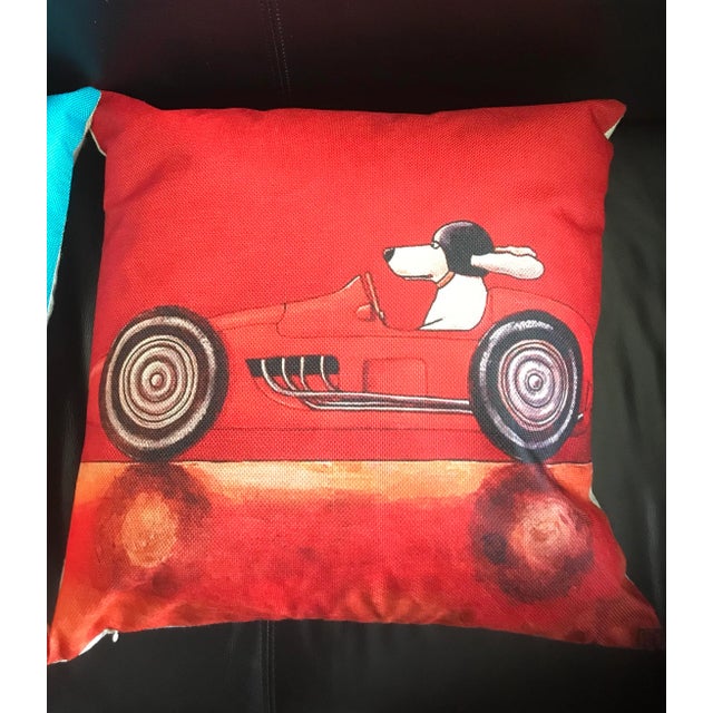 Pop Art Children's Dog Race Car Pillow Cases - a Pair For Sale - Image 3 of 5