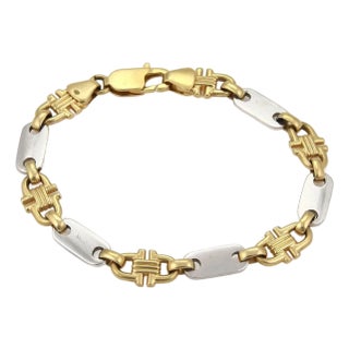 Mid 20th Century Bar & Stirrup 18k Two Tone Gold Link Bracelet For Sale