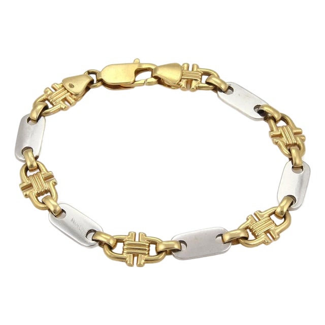 Mid 20th Century Bar & Stirrup 18k Two Tone Gold Link Bracelet For Sale