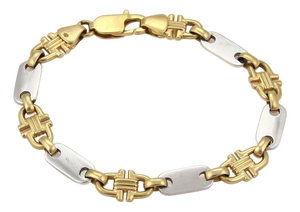 Mid 20th Century Bar & Stirrup 18k Two Tone Gold Link Bracelet