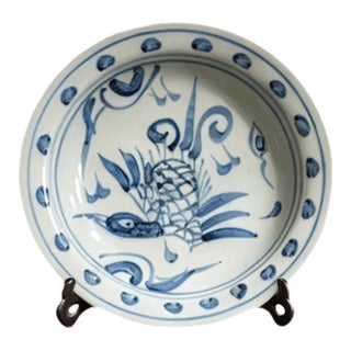 Chinese Ceramic Plate,Blue and White Porcelain Plate Hand Painted Flowers and Birds Pattern For Sale