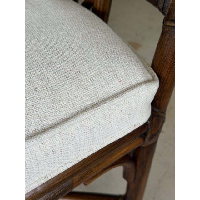 Vintage McGuire M-74 “Arrow Back” Rattan Dining Arm Chairs by Elinor McGuire, Set of Six For Sale - Image 9 of 12