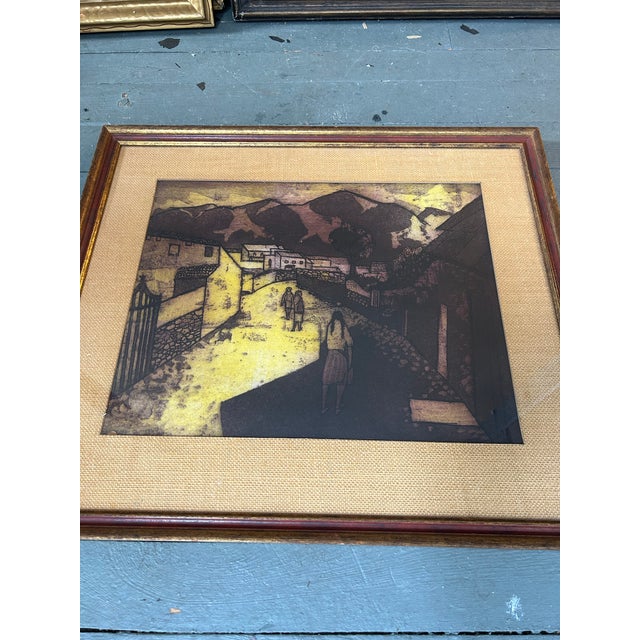 1950’s original folk art European village lithograph. Measures 24x21 overall. Check out my shop Robins Egg Gallery for more.