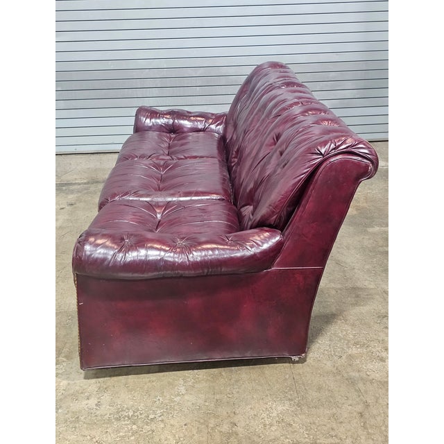 Late 20th Century Hancock & Moore Red Leather Sofa Nailhead Trim Three Cushions For Sale - Image 13 of 16