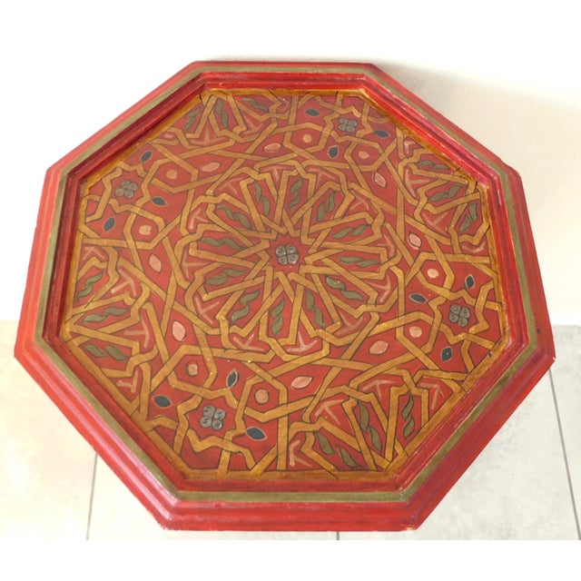 Vintage Moroccan Hand Painted Octagonal Pedestal Side Table For Sale - Image 4 of 10
