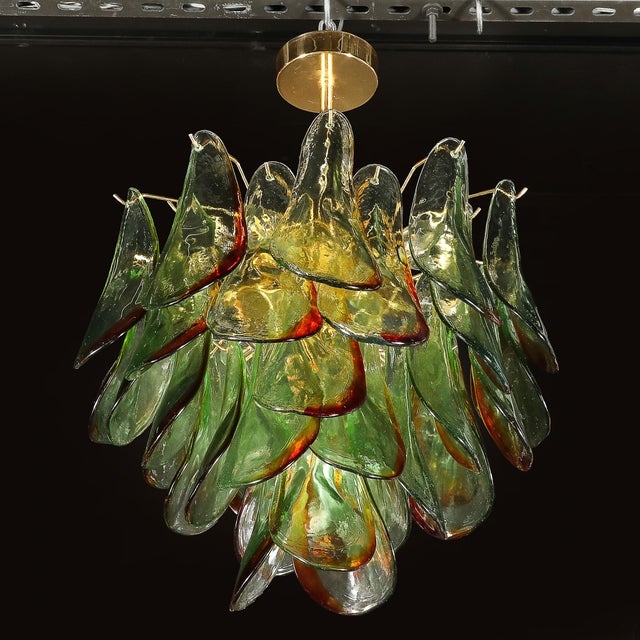 Mid-Century Signed Barbini Hand-Blown Murano Peacock Glass Chandelier For Sale - Image 10 of 15