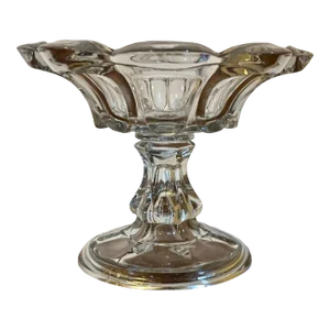 Antique 19th Century American Flint Glass Footed Compote Fruit Bowl Raised Panel or Petal Pattern Circa 1850