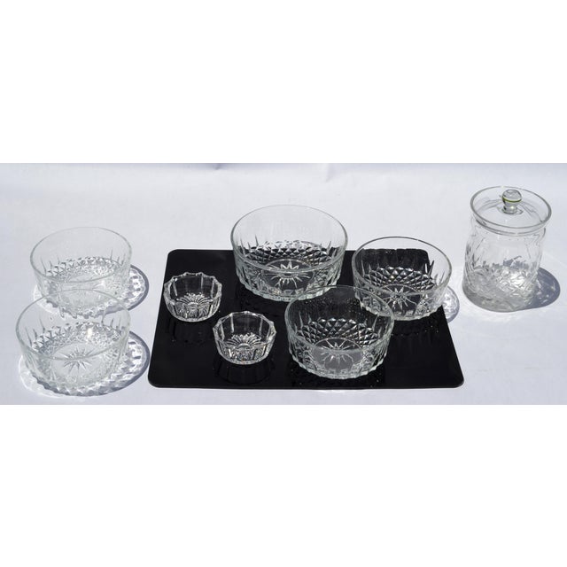 Set of 8 Pieces marked Arcoroc France Crystal Bowls plus Jelly Jar. These are vintage 1960s Arcoroc France crystal...