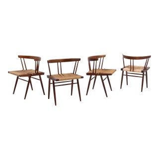 George Nakashima Grass Seat Dining Chair Frank Lloyd Wright Hagan House Kentuck Knob 1956 a Set of Four For Sale