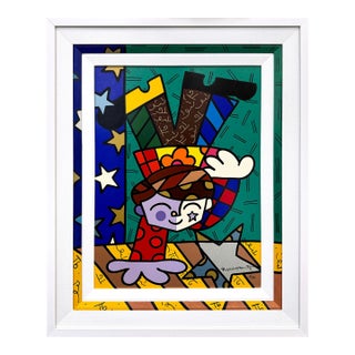 Romero Britto, Upsidedown Too (Custom Framed Hand Signed Silkscreen on Gesso Board), 2001 For Sale