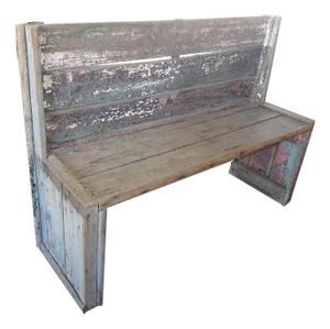 Antique Rustic Beach House Plank Bench W Antiqued Crackled Paint~ French Country
