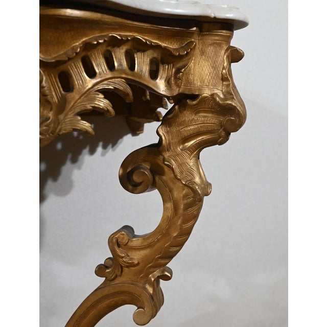 Napoleon III Giltwood Wall Console Table in Louis XV Style, 19th Century For Sale - Image 11 of 18