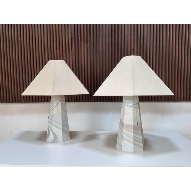 Beige Vintage Glass Art Table Lamps by Peill & Putzler, Germany, 1970s, Set of 2 For Sale - Image 8 of 18