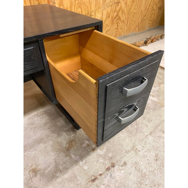 Wood Mid-Century Executive Desk With Black Cerused Finish and Sculptural Legs For Sale - Image 7 of 12