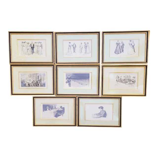 Vintage Charles Dana Gibson "Gibson Girls" Framed Lithograph Wall Art From the Breakers Hotel Palm Beach Set 8 For Sale