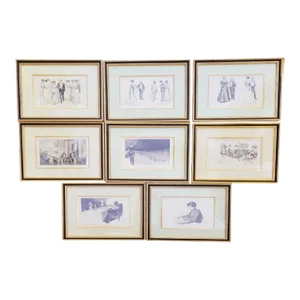 Vintage Dana Gibson "Gibson Girls" Framed Lithograph Wall Art From the Breakers Hotel Palm Beach Set 8